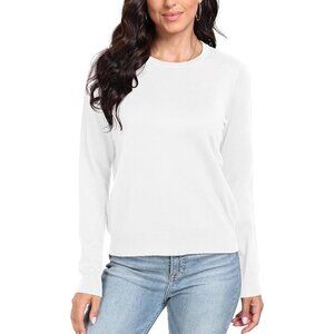 YUNDAI Long Sleeve Sweater Oversized Crew Neck Knitted White Viscose Blend Small